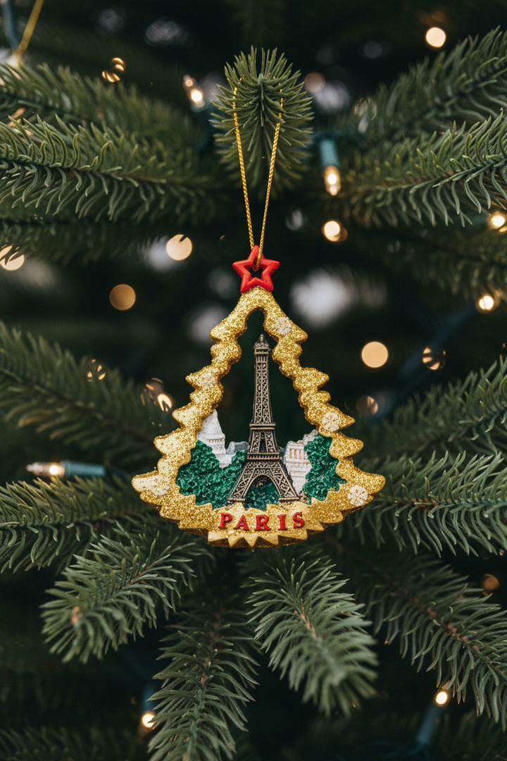 Golden Christmas tree with Eiffel Tower