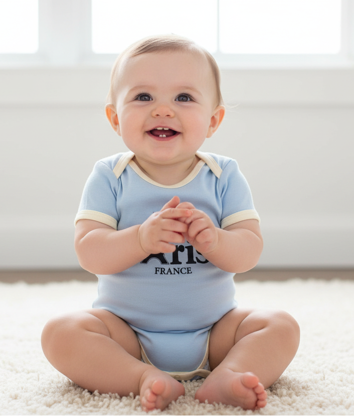 Body lembrança Paris branco e azul coração
