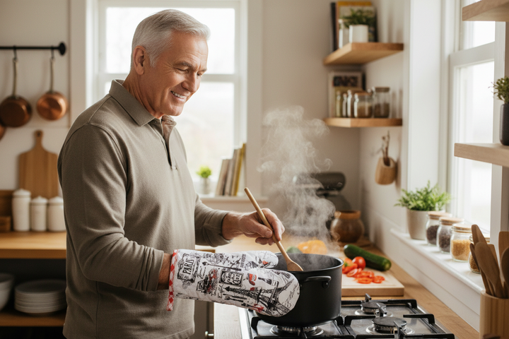 Glove and potholder Eiffel Tower monuments gingham