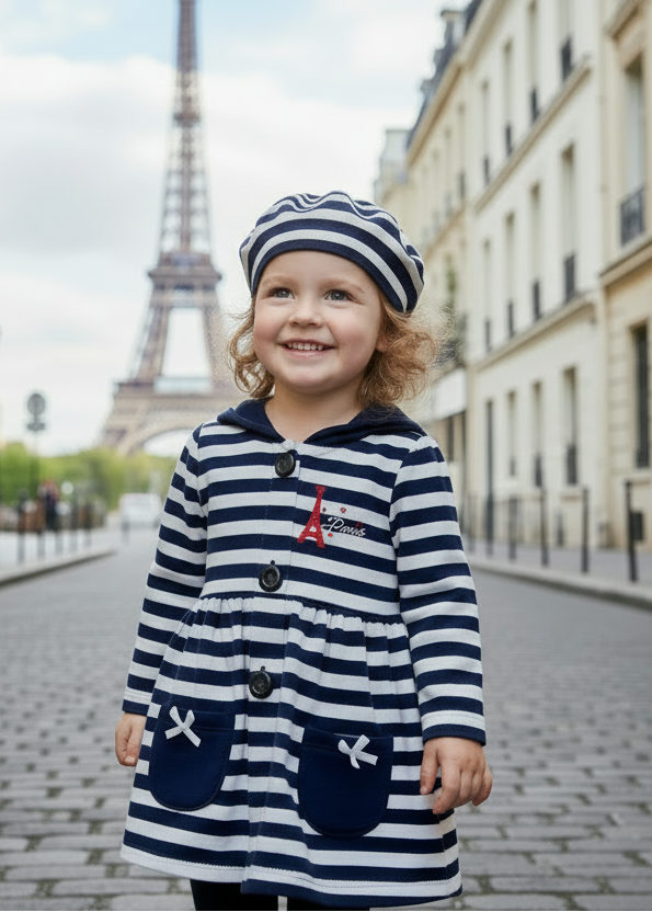 Vestido de marinheiro da Torre Eiffel de Paris com 2 bolsos de nó