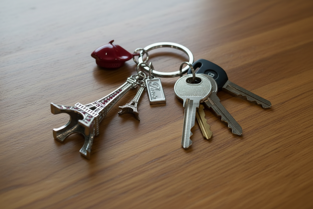 Keychain Beret Eiffel Tower crystals