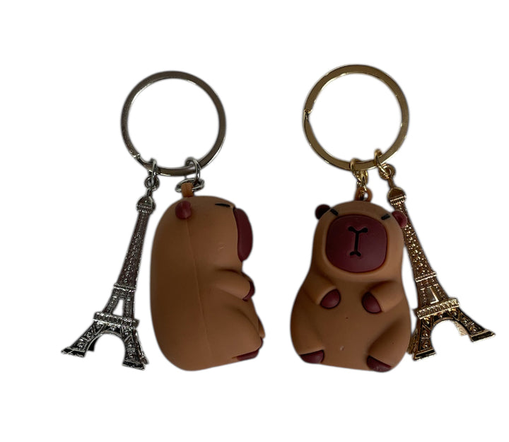 Keychain Capybara Eiffel Tower – Paris Edition (Gold or Silver)
