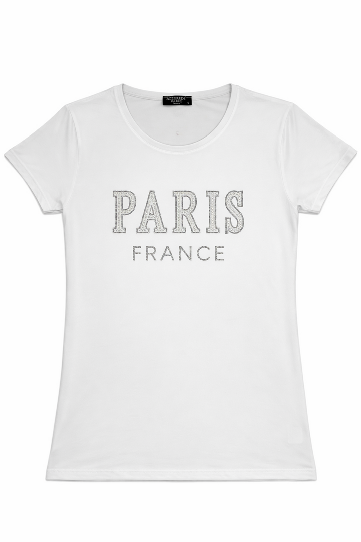 Tee shirt Paris France strass et Perle