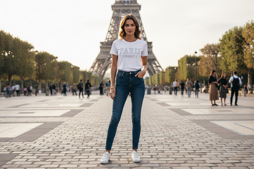 Tee shirt Paris France strass et Perle