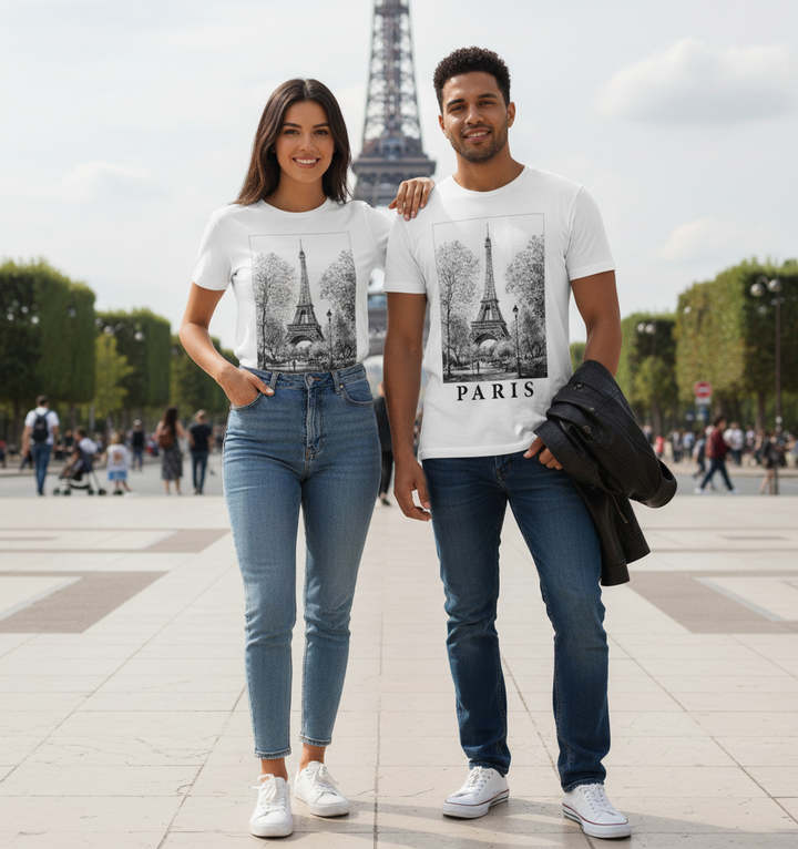 Camiseta Torre Eiffel de Paris em Preto e Branco