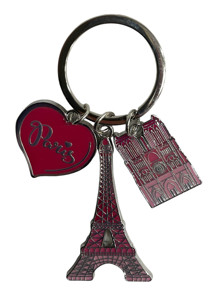 Porte clés Tour Eiffel Notre Dame de Paris rose