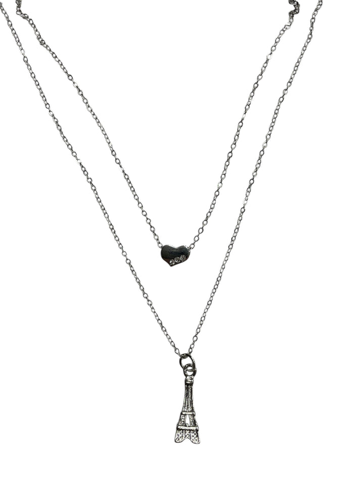 Colar Torre Eiffel corrente dupla coração