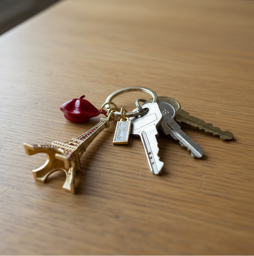 Keychain Beret Eiffel Tower crystals