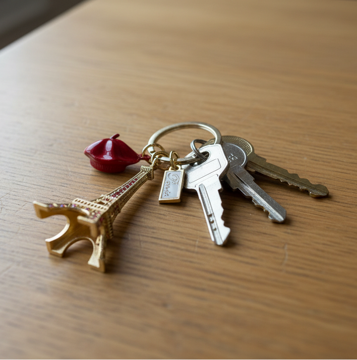 Keychain Beret Eiffel Tower crystals