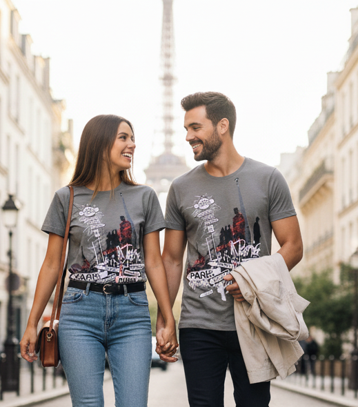 Camiseta cinza paris grafico da cidade