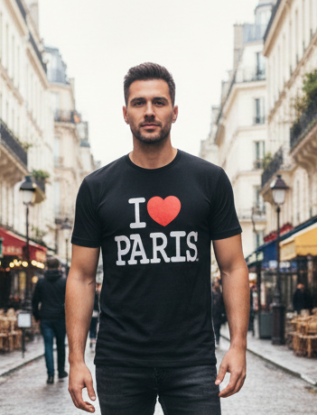 Camiseta preta masculina  I love Paris