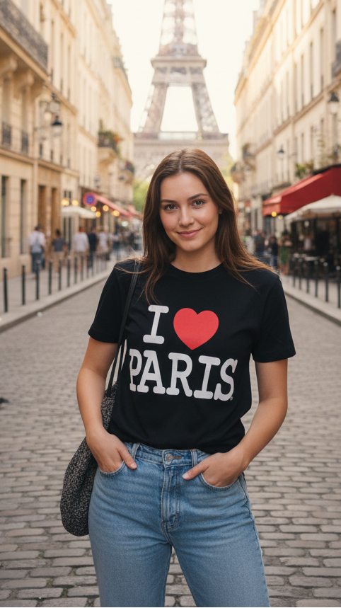 Black t-shirt Women I love Paris