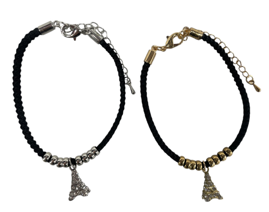 Bracelet Vintage Tour Eiffel Et Notre-Dame - Métal Argenté - Années 1950 - Fabriqué En France