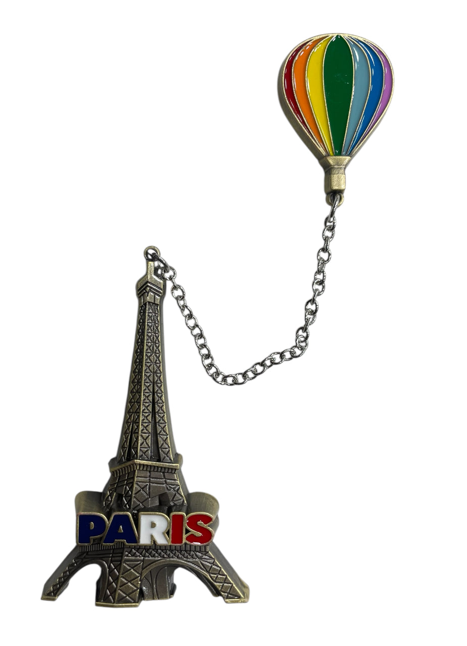 Metal Eiffel Tower Magnet with Hanging Balloon