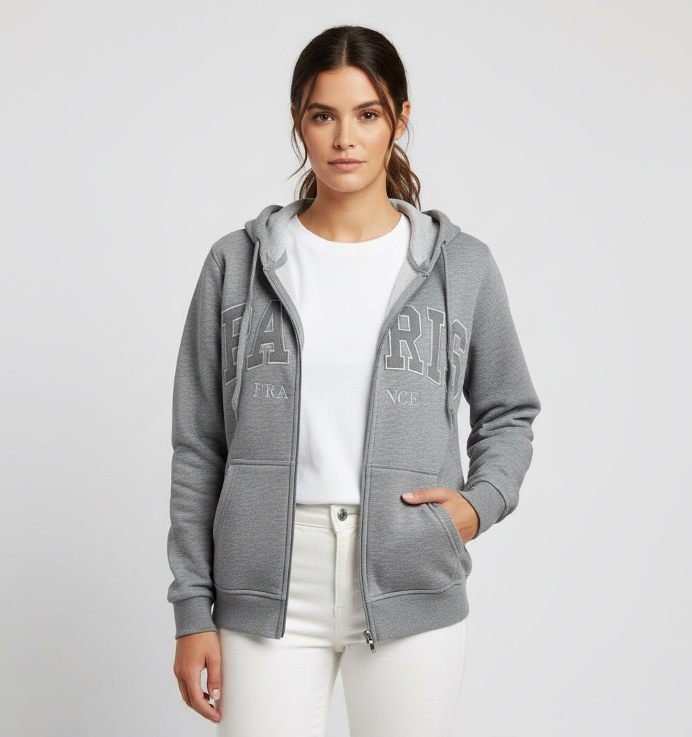 Moletom Paris France com Zíper – Cinza