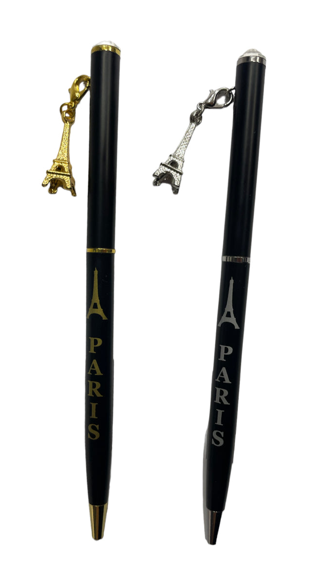Paris Eiffel Tower pens in black metal + Eiffel Tower charm