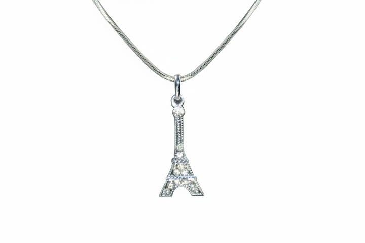 Necklace with silver rhinestone Eiffel Tower