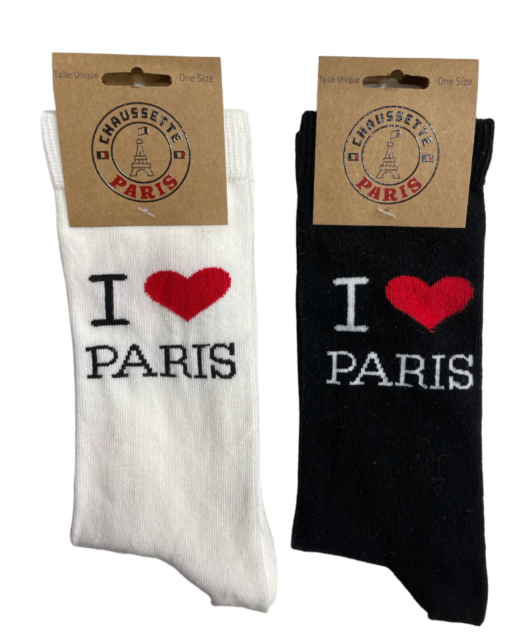 Par de meias I LOVE PARIS pretas ou brancas