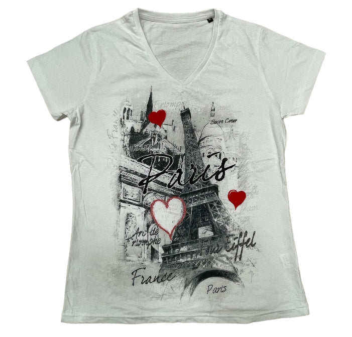 Camiseta Torre Eiffel París Corazón Cuello V