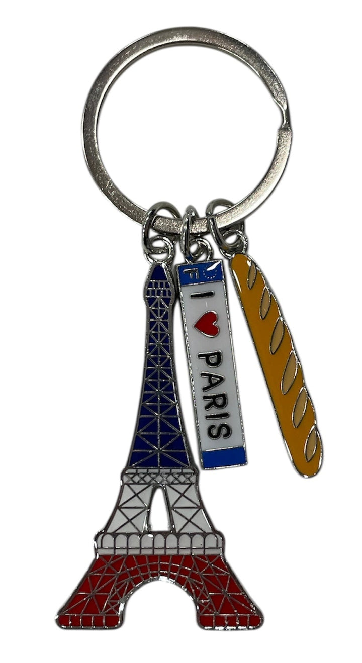 Porte clés Tour Eiffel Tricolore I love Paris baguette