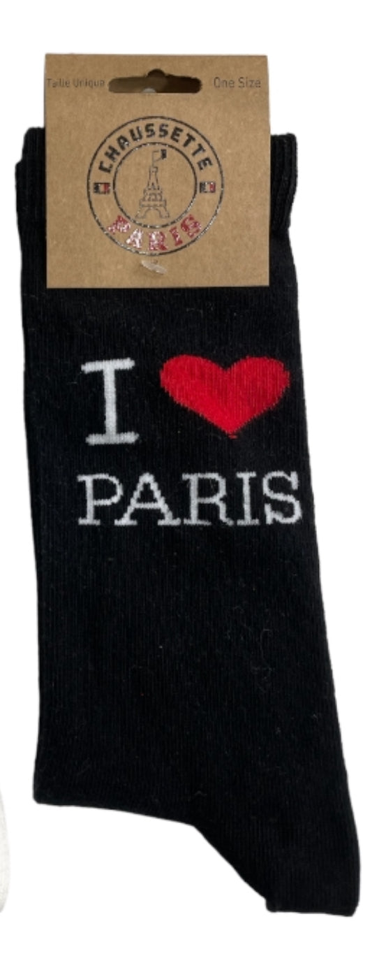 Par de meias I LOVE PARIS pretas ou brancas