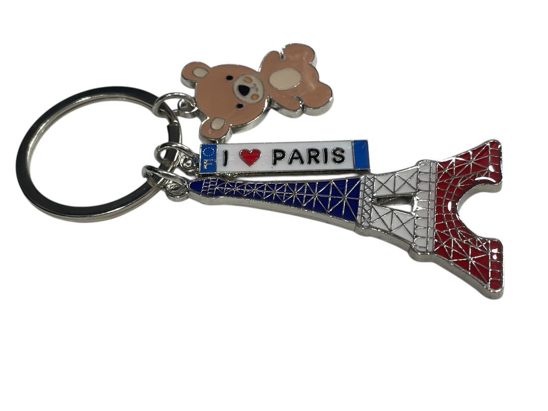 Porte clés Tour Eiffel Tricolore I love Paris nounours