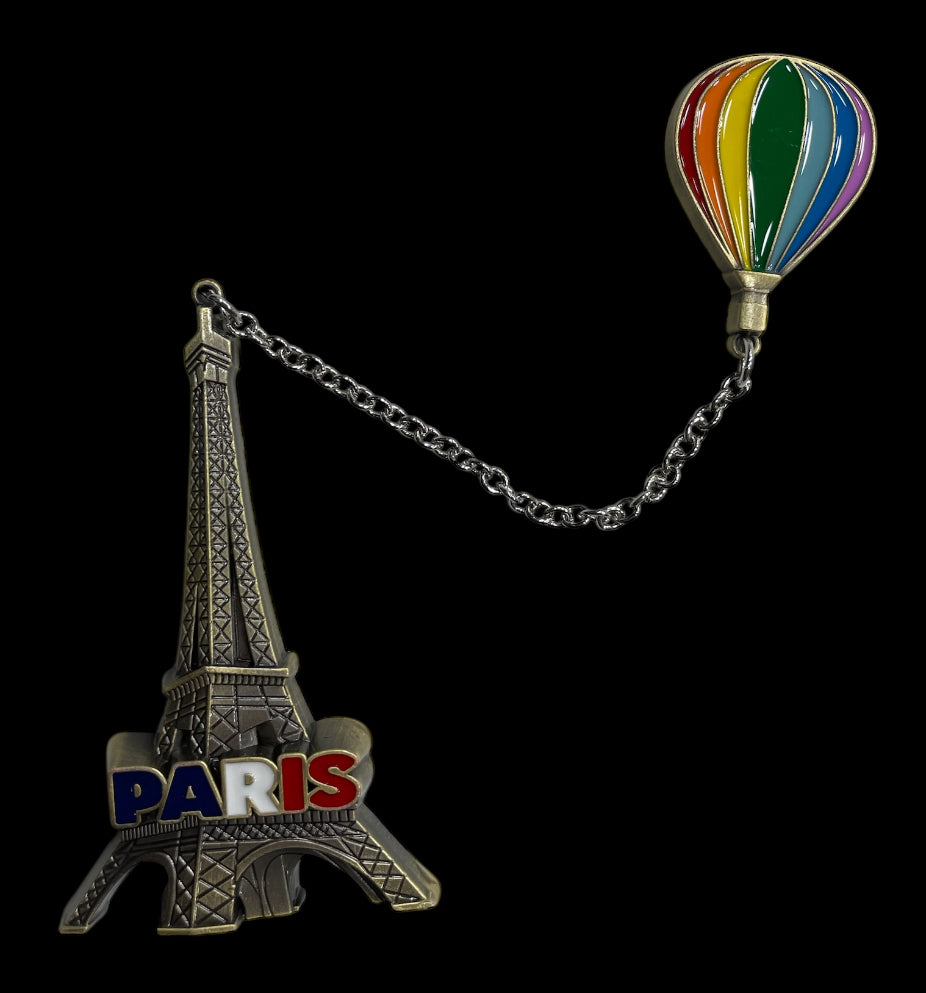 Metal Eiffel Tower Magnet with Hanging Balloon