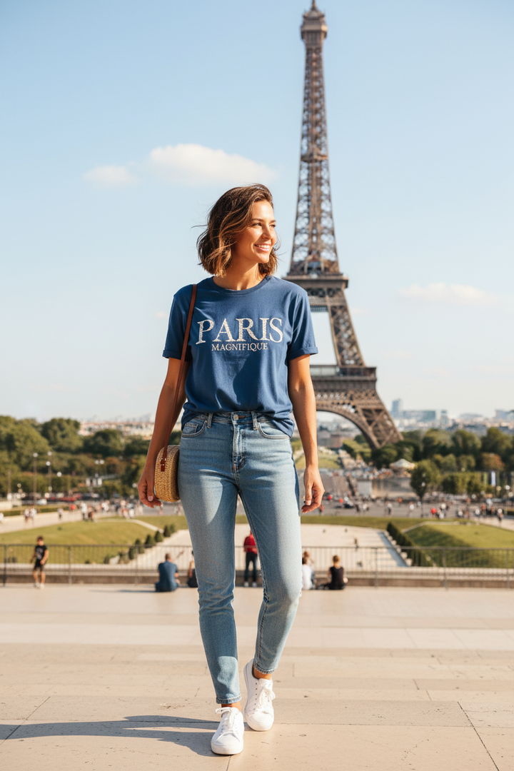 Tee shirt Paris Fleur Brodé Le MAGNIFIQUE