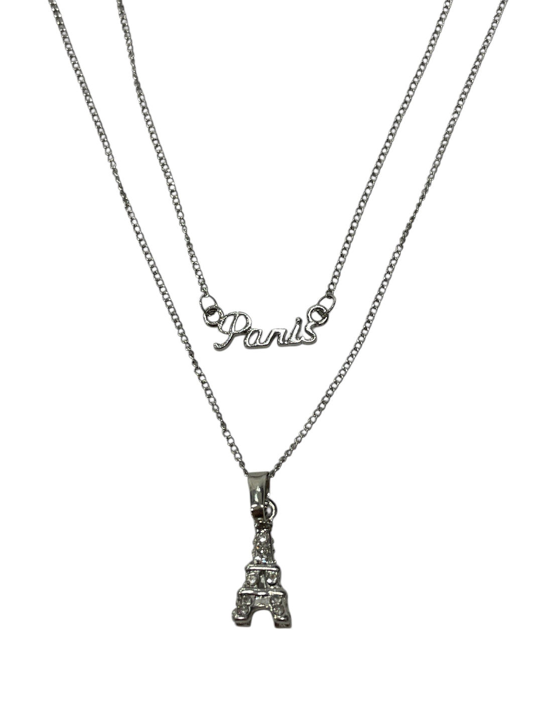 Collier Tour Eiffel strass double chaîne Paris