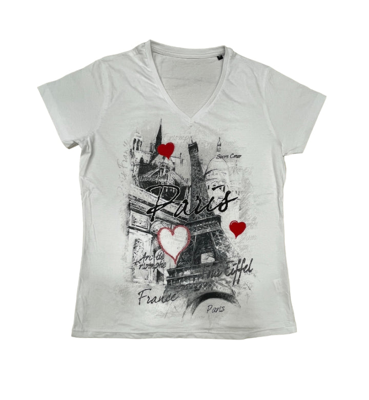 Camiseta Torre Eiffel París Corazón Cuello V