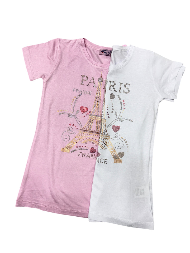 T-shirt Enfant Tour Eiffel Multicœur – Souvenir de Paris 💖