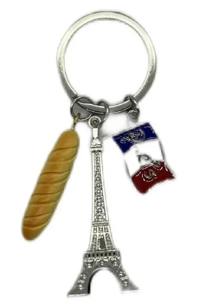 chaveiro baguete da Torre Eiffel e bandeira da França