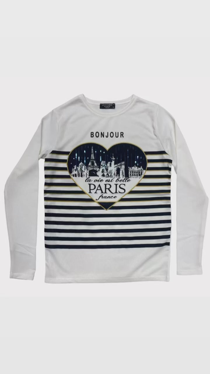 Manga comprida Paris BONJOUR