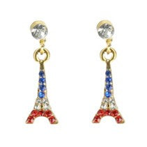 Boucles d'oreilles dorées tour Eiffel tricolore
