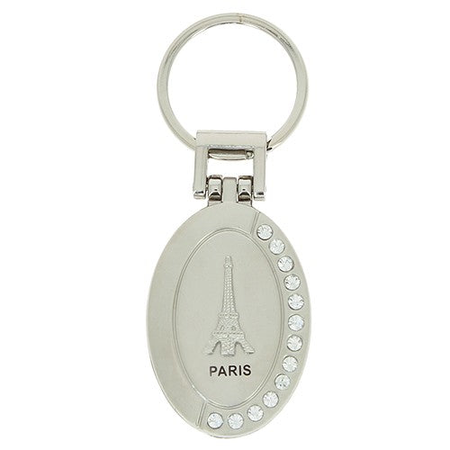 Porte-clés oval à strass avec miroir et porte photo