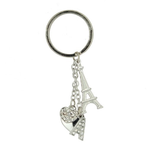 Keychain with white rhinestone heart and Character