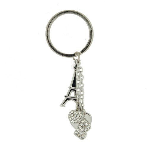 Keychain with white rhinestone heart and Character