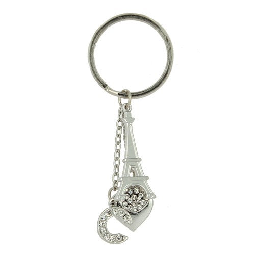 Keychain with white rhinestone heart and Character