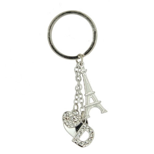 Keychain with white rhinestone heart and Character