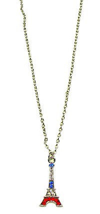 Collier Tour Eiffel 2 pied argentée avec strass tricolores