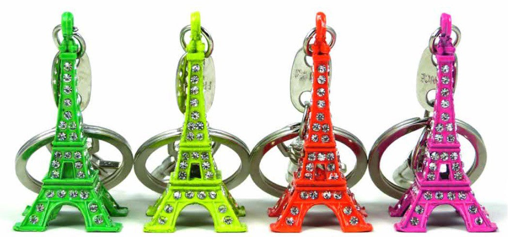 Porte-clés Tour Eiffel strass fluo