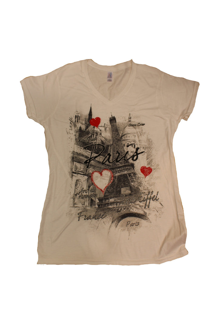 T-shirt Tour Eiffel Paris coeur col v