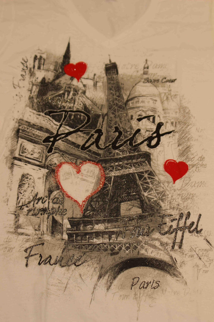 T-shirt Tour Eiffel Paris Coeur col v