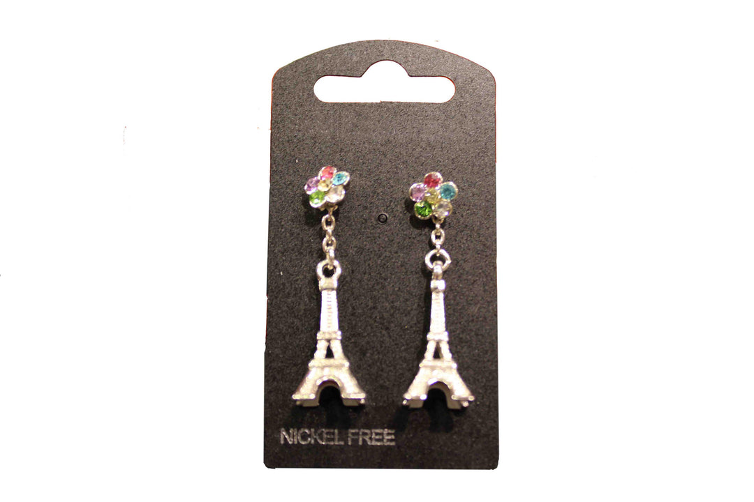 Boucle d oreille Tour Eiffel rosace strass multicouleur