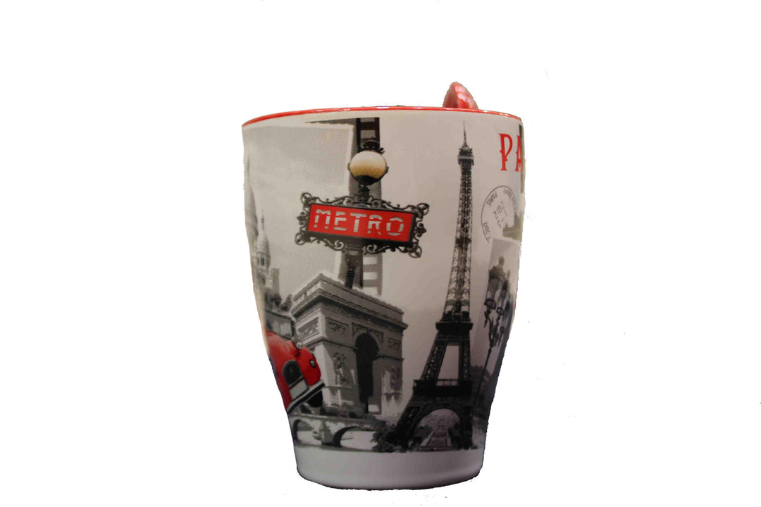 Mug 2 ch rouge Tour Eiffel Paris + cuillère