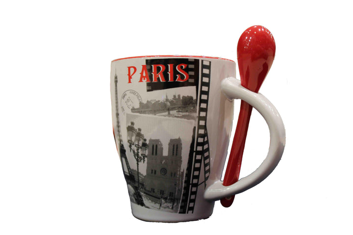 Mug 2 ch rouge Tour Eiffel Paris + cuillère
