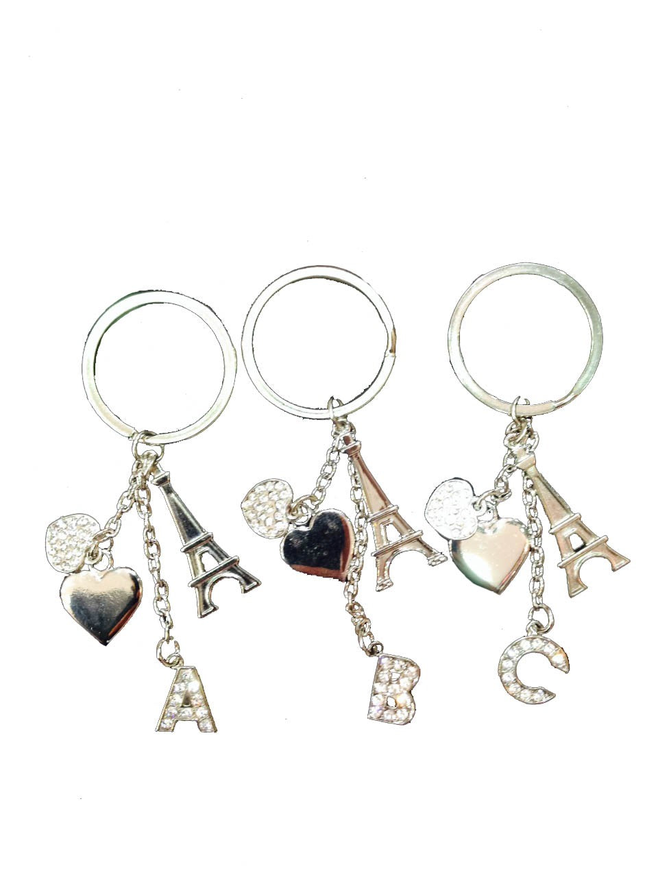 Porte-clés coeur strass & lettres alphabetiques