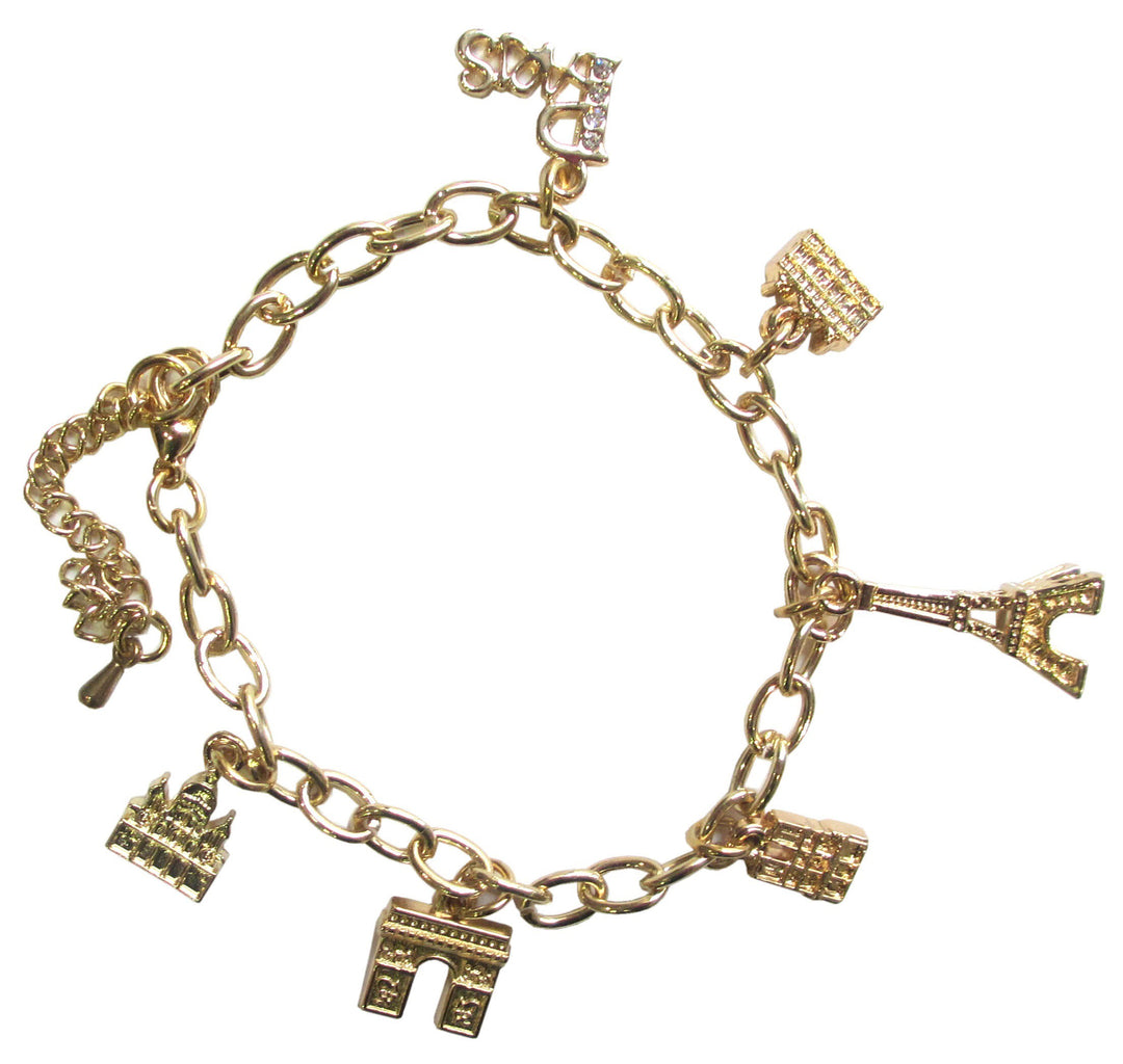 Bracelet Tour Eiffel et monuments de Paris doré.