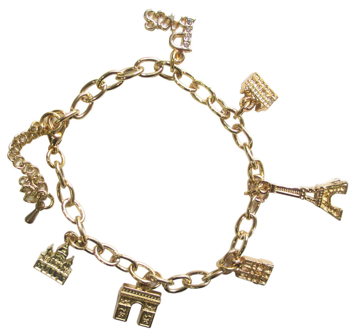 Bracelet Tour Eiffel et monuments de Paris doré.