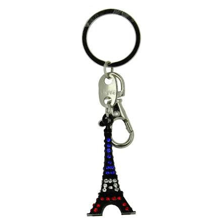 Porte clef Tour Eiffel strass tricolore 